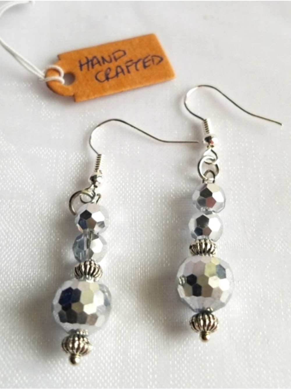 Swarovski Elements Metallic Silver Crystal Earrings - Handmade NWT